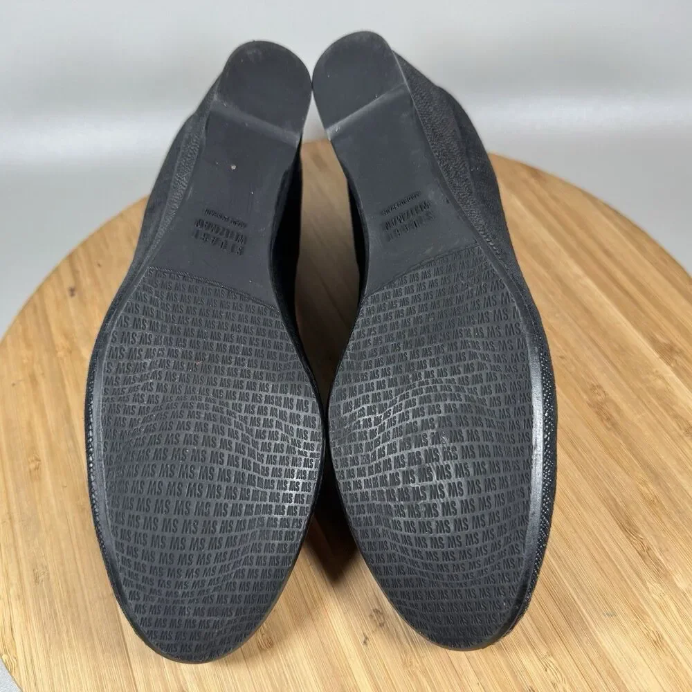S Stuart Weitzman Black Leather‎ Wedge Heel Slip On Womens Size 7.5 Spain
